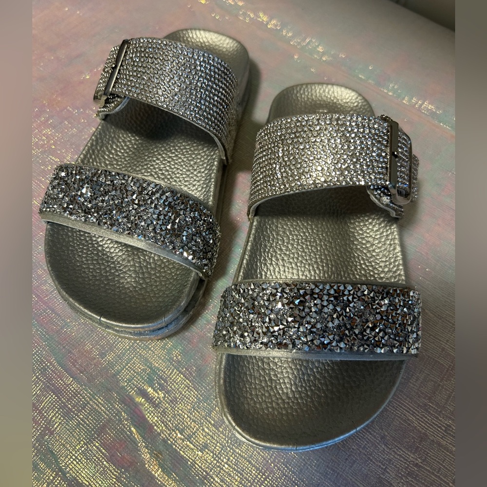 Girls bebe silver beaded sandals
